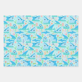 Fin-tastic haai verjaardagsfeestje Kinder onder he Inpakpapier Vel