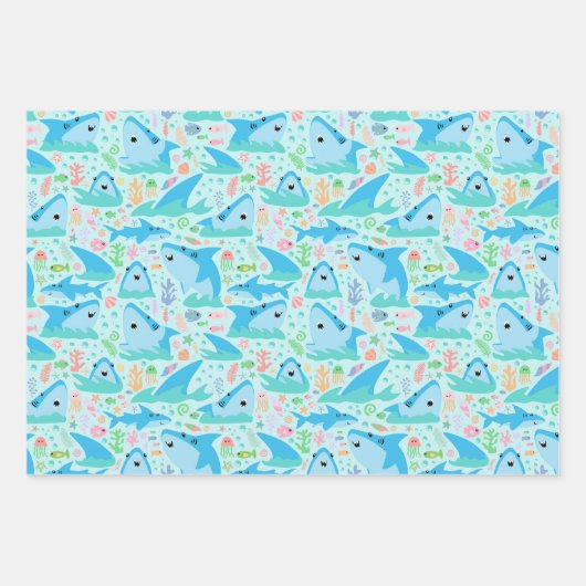 Fin-tastic haai verjaardagsfeestje Kinder onder he Inpakpapier Vel (Voorkant)