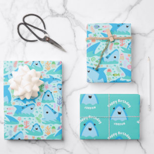 Fin-tastic haai verjaardagsfeestje Kinder onder he Inpakpapier Vel