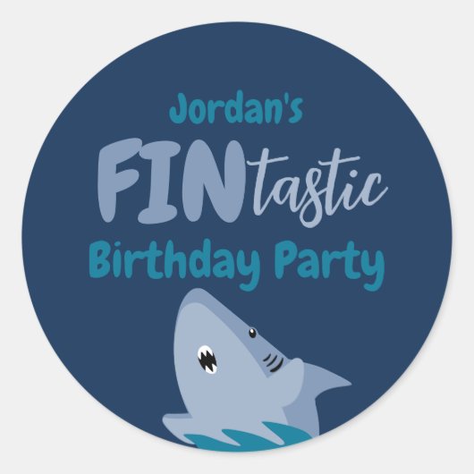 Fin-tastic haai verjaardagsfeestje Kinder onder he Ronde Sticker (Voorkant)