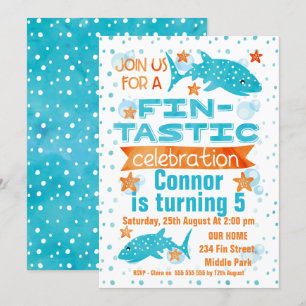 Fin-tastic Whale Shark Birthday Invitation Kaart