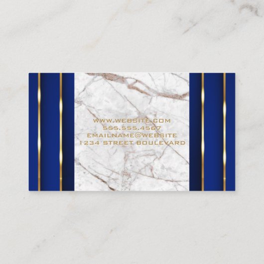 Fin Tech-pictogram | Wit Marmer | Goud Blauw Detai Visitekaartje (Achterkant)