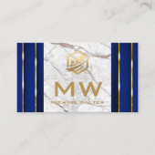 Fin Tech-pictogram | Wit Marmer | Goud Blauw Detai Visitekaartje (Voorkant)