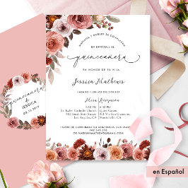 Fina Invitación Con Flores En Rosa De Quinceañera Kaart