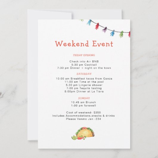 Finaal Fiesta Mexican Bachelorette weekend Kaart (Achterkant)