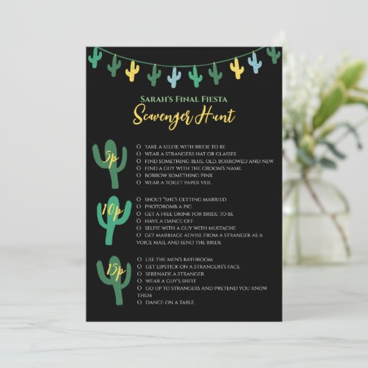 Final Fiesta Bachelorette Spel Scavenger Hunt Kaart (Staand voorkant)