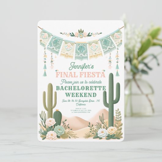 Final Fiesta Cactus Kleurrijke Bruids/Bachelorette Kaart (Staand voorkant)