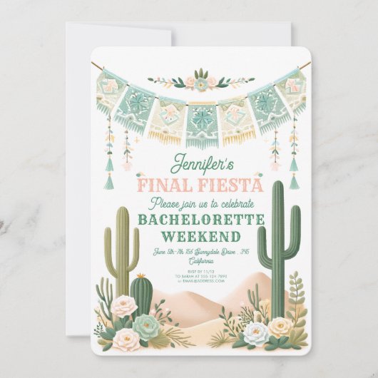 Final Fiesta Cactus Kleurrijke Bruids/Bachelorette Kaart (Voorkant)