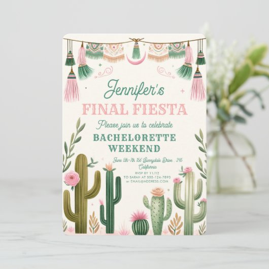 Final Fiesta Cactus Kleurrijke Bruids/Bachelorette Kaart (Staand voorkant)