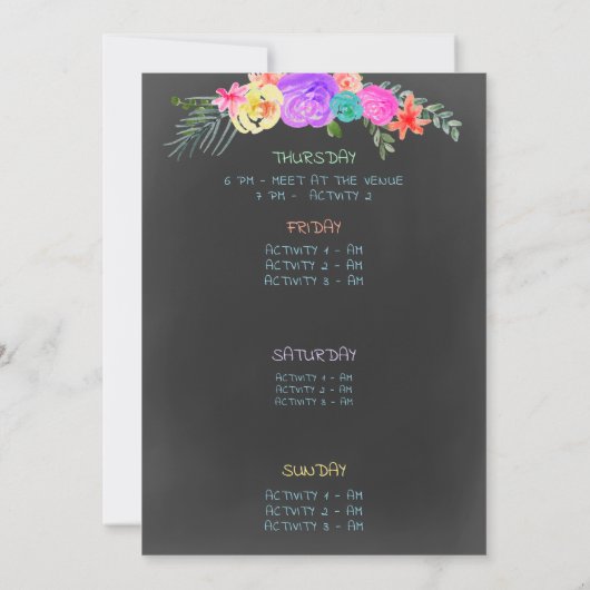 Final Fiesta Itinerary Bachelorette Party  Kaart (Achterkant)