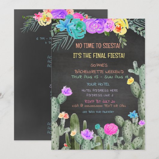Final Fiesta Itinerary Bachelorette Party  Kaart (Voorkant / Achterkant)