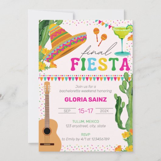 Final Fiesta Mexican Vibrant Bachelorette Weekend Kaart (Voorkant)