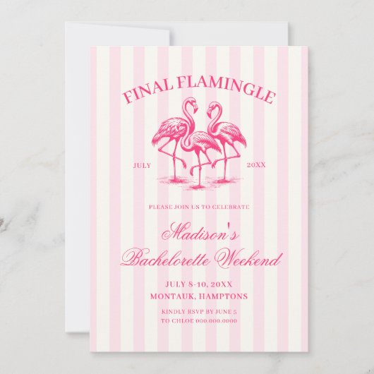 Final Flamingle Roze Gestreepte Bachelorette Kaart (Voorkant)