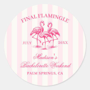 Final Flamingle Roze Gestreepte Bachelorette Ronde Sticker
