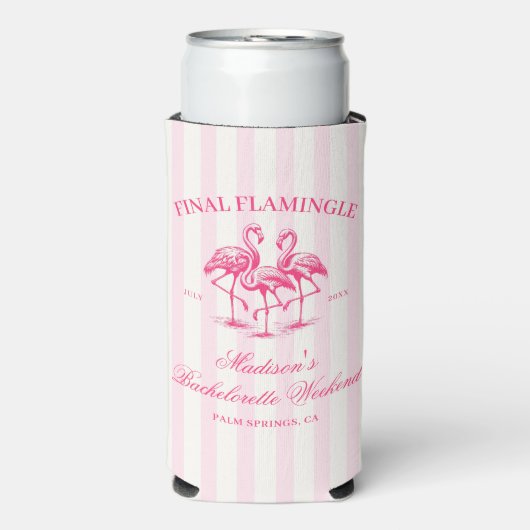Final Flamingle Roze Gestreepte Bachelorette Seltzer Blikjeskoeler (Seltzer Voorkant)