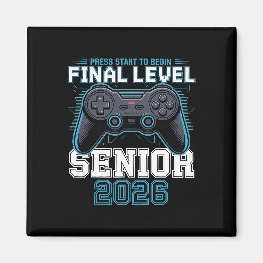 Final Level Senior 2026 Press Start Gamer Style Magneet (Voorkant)