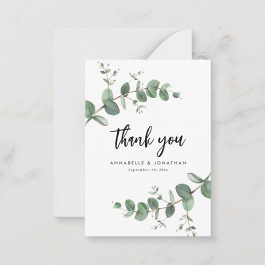 finale bruiloft eucalyptus groene details bedankt notitiekaartje (Voorkant)
