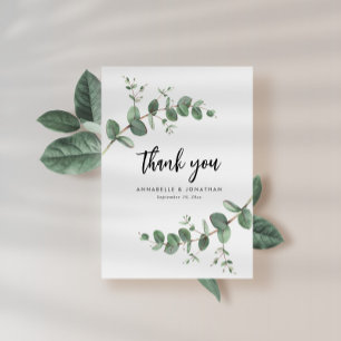 finale bruiloft eucalyptus groene details bedankt notitiekaartje