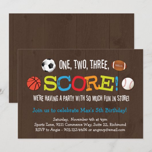 Finale Score Sportverjaardagsfeestje Uitnodiging (Voorkant / Achterkant)