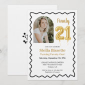 Finally 21 | Modern Gold Balloon Photo Birthday Kaart (Voorkant / Achterkant)