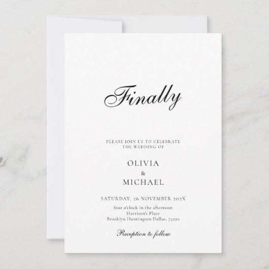 Finally Script Minimalist Wedding Invitation Kaart (Voorkant)