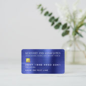 Finance Accounting Blue Faux Metallic Credit Kaart Visitekaartje (Staand voorkant)