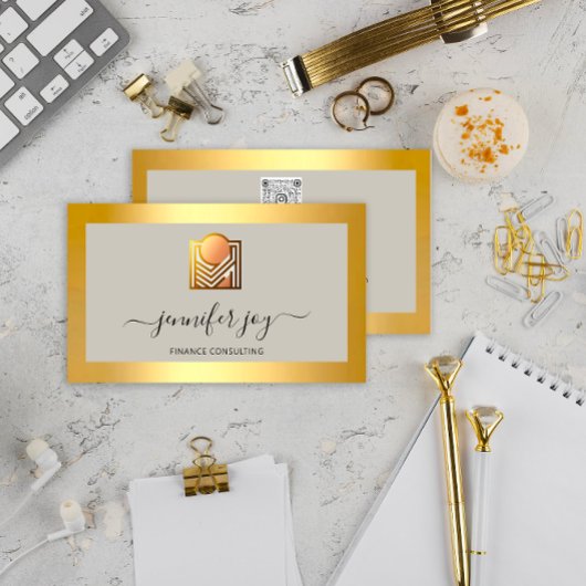 Finance Consulting Broker Goud Grijs Logo QR Visitekaartje