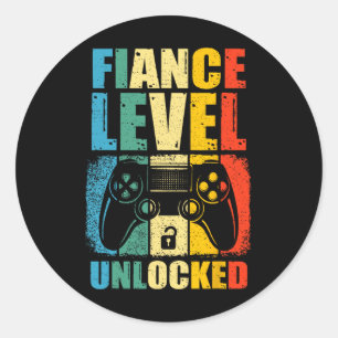 Finance Level ontgrendeld bruiloft gamer bruidegom Ronde Sticker