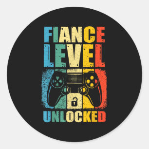 Finance Level ontgrendeld bruiloft gamer bruidegom Ronde Sticker