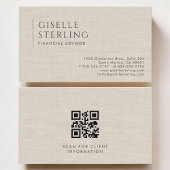 Financial Advisor Luxury Neutral Linen QR Code Visitekaartje
