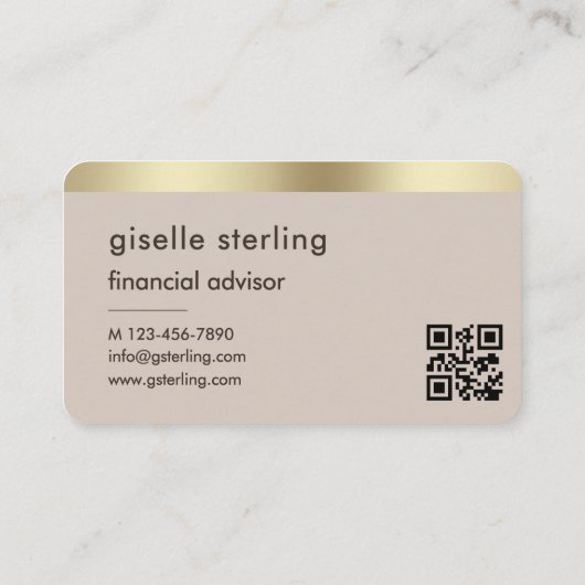 Financial Advisor Neutral Gold QR Code Visitekaartje (Achterkant)