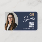 Financial Agent Photo QR Code Navy Blue Gold Visitekaartje (Voorkant)