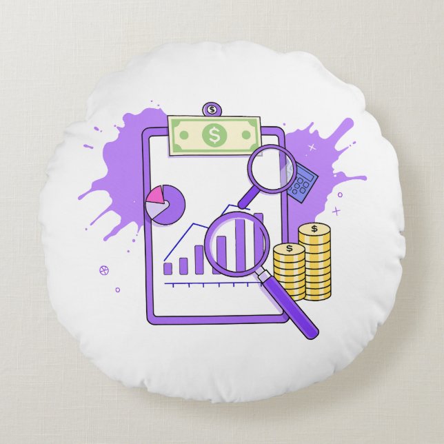 Financial Analysis Report Money Magnifying Glass Rond Kussen (Voorkant)