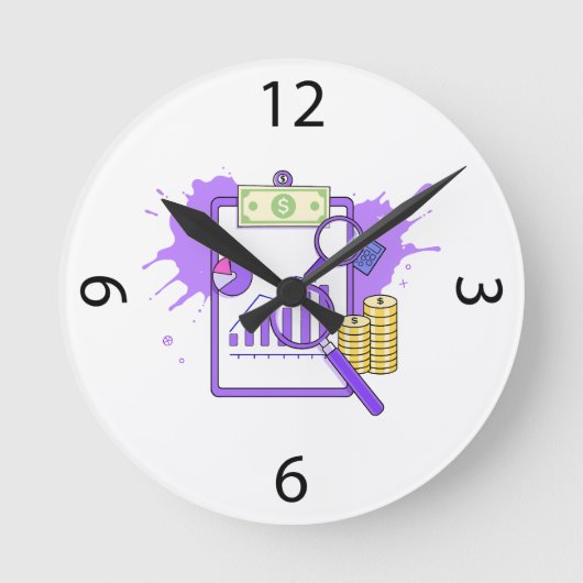 Financial Analysis Report Money Magnifying Glass Ronde Klok (Voorkant)