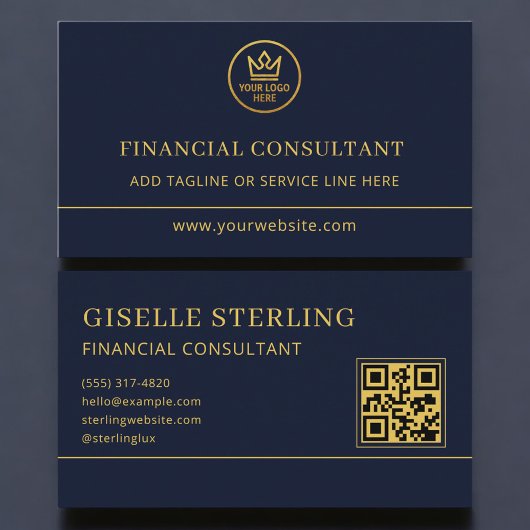 Financial Consultant Blue Gold Logo QR Code Visitekaartje