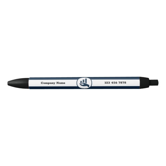 Financial Planner White en Blue Promotion Zwarte Inkt Pen (Voorkant)