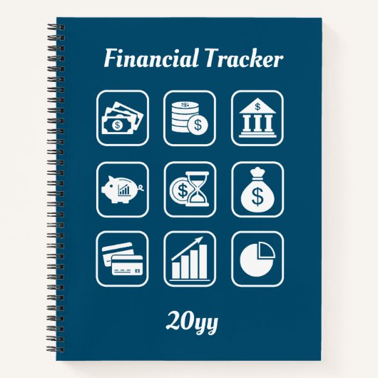 Financial Tracker Blue en White Notitieboek (Voorkant)