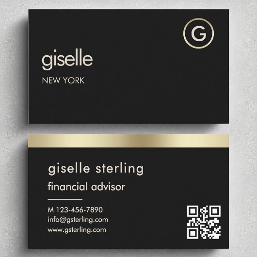 Financieel Adviseur Black QR Code Gold Folie Visitekaartje