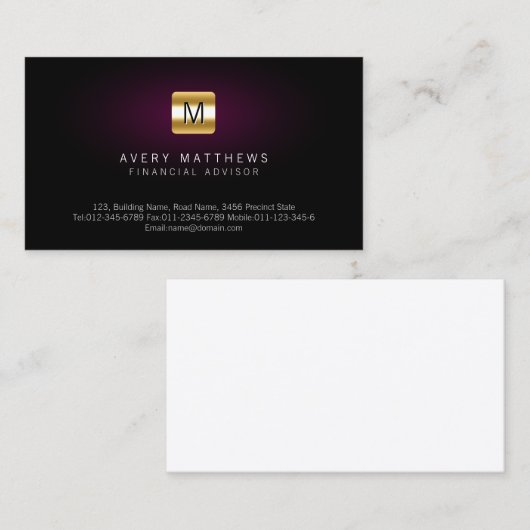 Financieel Adviseur Elegant MaroonGlow Gold Monogr Visitekaartje (Voorkant / Achterkant)