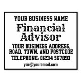 Financieel adviseur met naam, adres, enz. rubberstempel (Afrduk)