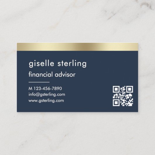 Financieel Adviseur Navy Blue QR Code Gold Monogra Visitekaartje (Achterkant)