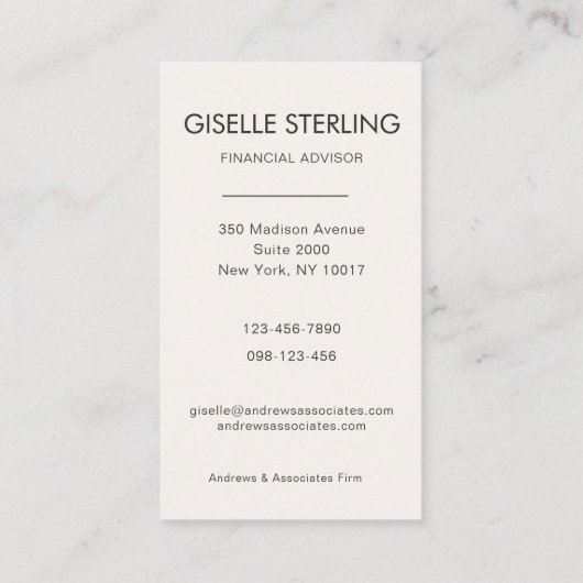 Financieel Adviseur Neutraal Professionele Foto Visitekaartje (Achterkant)