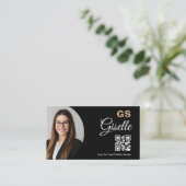 Financieel Agent Black Gold Foto QR-code Visitekaartje (Staand voorkant)