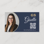 Financieel Agent Navy Blue Gold Foto QR-code Visitekaartje (Voorkant)