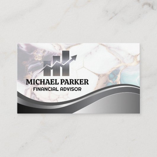 Financieel Logo | Kleurrijk Marmer | Metaalachtig Visitekaartje (Voorkant)