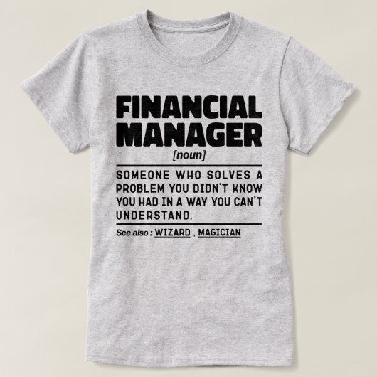 Financieel manager Noun Management Inspirerend T-shirt (Design voorkant)