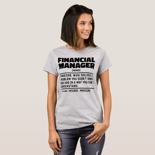 Financieel manager Noun Management Inspirerend T-shirt (Voorkant volledig)