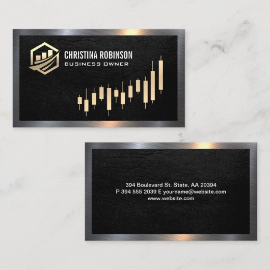Financieel pictogram | Gold Candlestick Graph Visitekaartje (Voorkant / Achterkant)