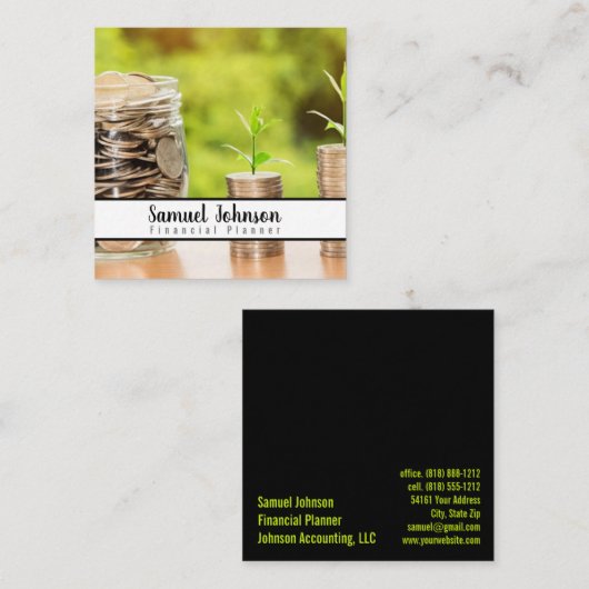 Financieel Planner Accountant Vermogensbeheer Vierkante Visitekaartje (Voorkant / Achterkant)