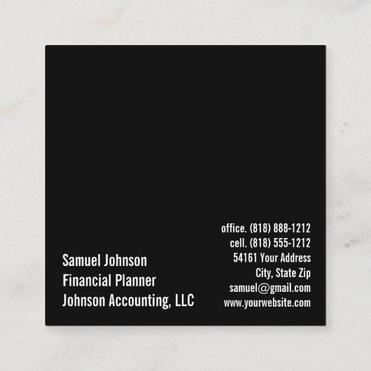 Financieel Planner Accountant Vermogensbeheer Vierkante Visitekaartje (Achterkant)